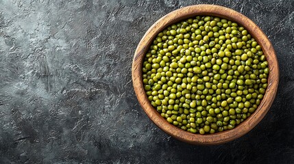 Aufkleber - Mung bean green moong dal in wooden bowl Copy space Grey slate background : Generative AI