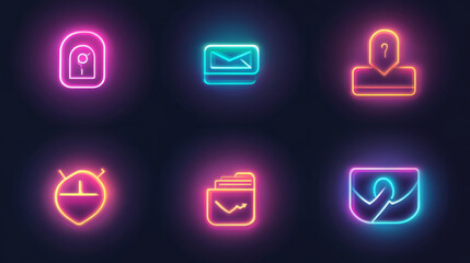 This set has ten icons that show different ways to get help or support. They're designed in a modern style with glowing lines and bright colors.