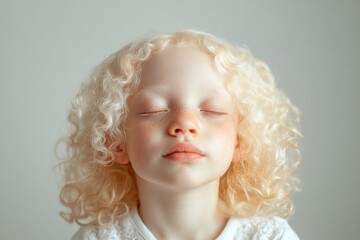 Wall Mural - Albinism. Cute Little Caucasian Girl with Albinism Syndrome Posing for Camera