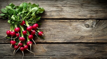 Poster - Radish bunch on rustic wooden background Close up : Generative AI