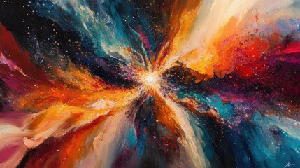 Poster - Colorful Dynamic Explosion of Particles in Abstract Art