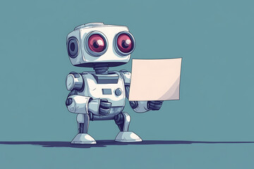 Poster - A cute robot holding a blank sheet of paper, appearing curious or thoughtful.
