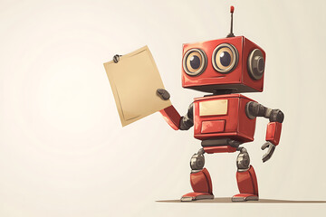 Poster - A cute red robot holding a piece of paper, suggesting a playful, creative theme.