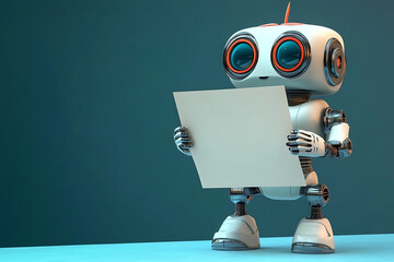 Poster - A cute robot holding a blank sheet of paper, suggesting creativity or communication.