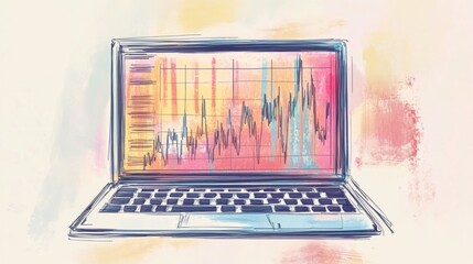 A colorful laptop with a drawing of a graph on the screen