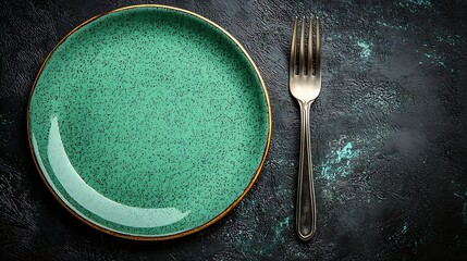 Poster - Plate with fork and knife Dark background Copy space Top view : Generative AI