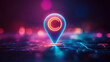 © Cavad - A cool, retro-style icon of a location pin, designed with a thin outline. It has a glitchy, 80s cyberpunk look, perfect for navigation or maps.