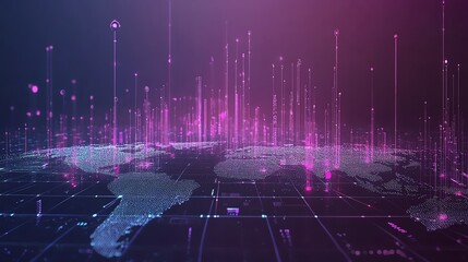 Neon digital network connecting global inflation, economy system, program activities, flat design illustration