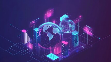 neon digital network connecting global inflation, economy system, program activities, flat design il