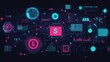 © Cathynew - Neon digital economy system, global inflation effects, networked program activities, flat design illustration