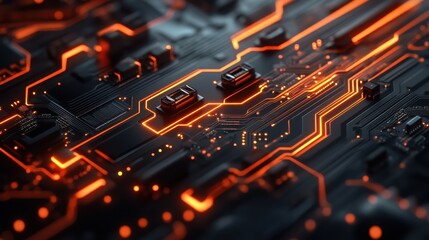 Poster - Glowing Circuit Board with Detailed Paths and Connections