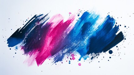 Pink, blue, and black watercolor brushstrokes on a white background.