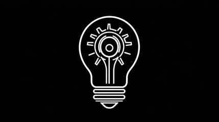 A lightbulb with a gear inside, drawn in a simple, outlined style. This icon represents creativity and problem-solving, with a retro, 80s cyberpunk feel.