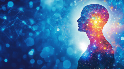 a colorful, glowing image shows the chakras (energy centers) shining over a person's outline. the bl