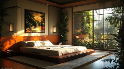 Wall Mural - Contemporary bedroom with neat and natural details