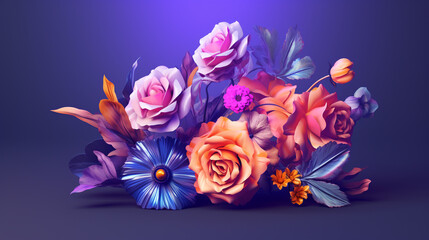 Wall Mural - vibrant and colorful flower bouquet against a dark purple background bright flare violet background