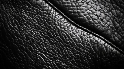 A close-up of a black leather texture with a visible seam.