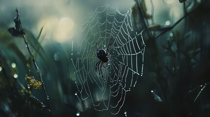 a close-up of a spider spinning its web