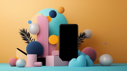 Abstract smartphone with colorful shapes.