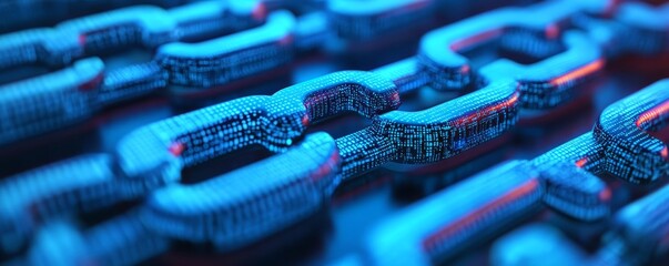 Cyber blockchain transformation, digital hologram web, tech innovation, blue glow