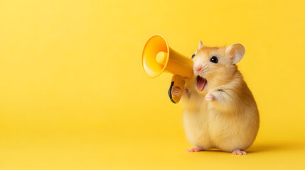 Wall Mural - A cute and funny hamster holding a megaphone and announcing