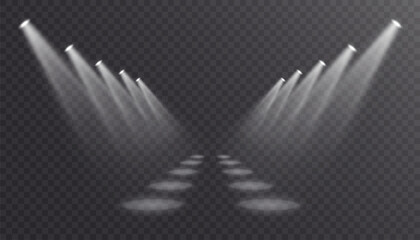 Leinwandbilder - Stage and stadium lighting with bright LED strobe lights. Laser light show. Empty stage before the performance. Spotlights on a transparent background.