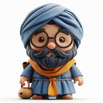 3D Cartoon Character in Traditional Attire