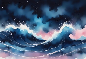 an abstract painting of blue waves