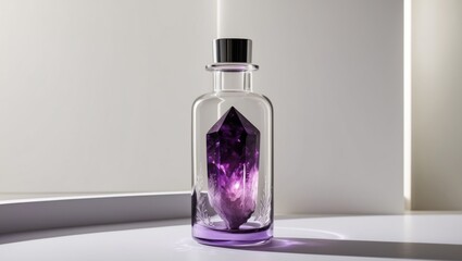 Mystical potion bottle with purple crystal.