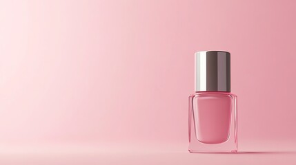 A bottle of pink nail polish on a pink background.