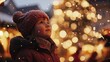 © Business Pics - Little cute kid girl having fun on traditional Christmas market during strong snowfall. Happy child enjoying traditional family market in Germany. Schoolgirl standing by illuminated xmas tree.