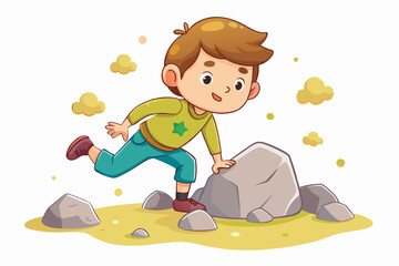 Cute Kid Climbing Rocks, Adorable Watercolor Clipart isolated on white background.