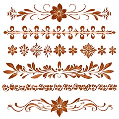 Wall Mural - Set of six brown floral decorative borders