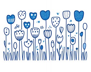 Sticker - Blue and white flower illustration with white background