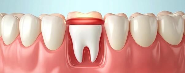 Curing light on filled tooth, detailed mouth close-up