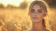 © Рудой Максим - A young woman enjoying a serene sunset in a golden field, capturing the warmth and beauty of the moment