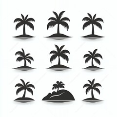 Poster - Silhouettes of palm trees on islands.