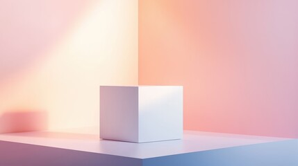 Poster - Abstract White Cube on Minimalist Podium Display