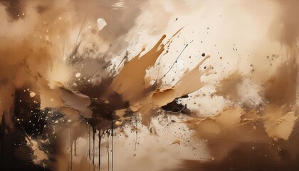 Poster - Chaotic Eruption in Sepia and Earth Tones. Abstract Grunge Composition Evoking Explosive Energy, Organic Decay, and the Turbulence of Motion Through Ink Splatters and Textural Fragmentation