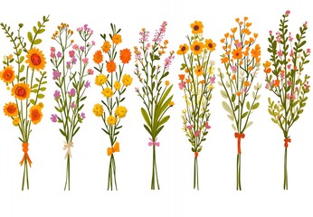 Poster - A collection of colorful wildflowers tied with ribbons.