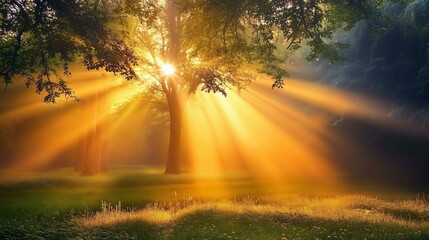 Sunlight shining trees forest grass morning sun rays background break dawn light technology fog searchlights wonder devotion sunbeams reaching towards heavens amazing inspiring
