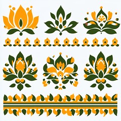 Canvas Print - Ornate green and yellow floral patterns.