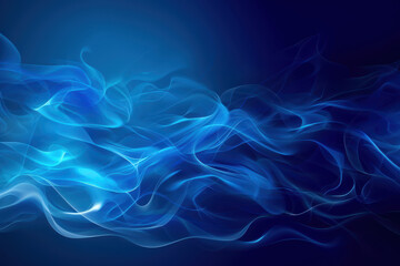 Wall Mural - close up horizontal abstract illustration of a blue glowing smoke stream flowing over a dark background