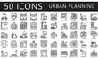 © arga muria - Urban planning black outline icons set. contain building, garden, bridge, office, residential, transport and more. Vector EPS 10 for UI or UX kit, web and app, construction, environment, industry