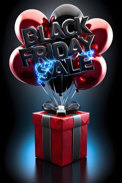 Abstract light effect black friday sale poster with Balloons and Gift Box