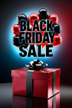 Abstract light effect black friday sale poster with Balloons and Gift Box