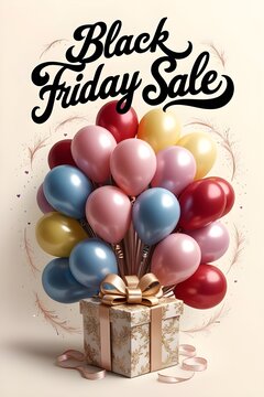Black friday sale poster with Balloons and Gift Box