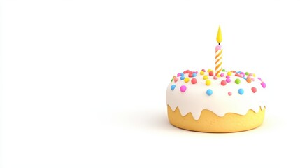 birthday cake and candles with copy space isolated on white background, 3d illustration