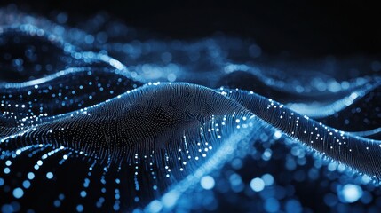 Fototapete - Abstract digital waves with glowing particles, representing data flow or technology.
