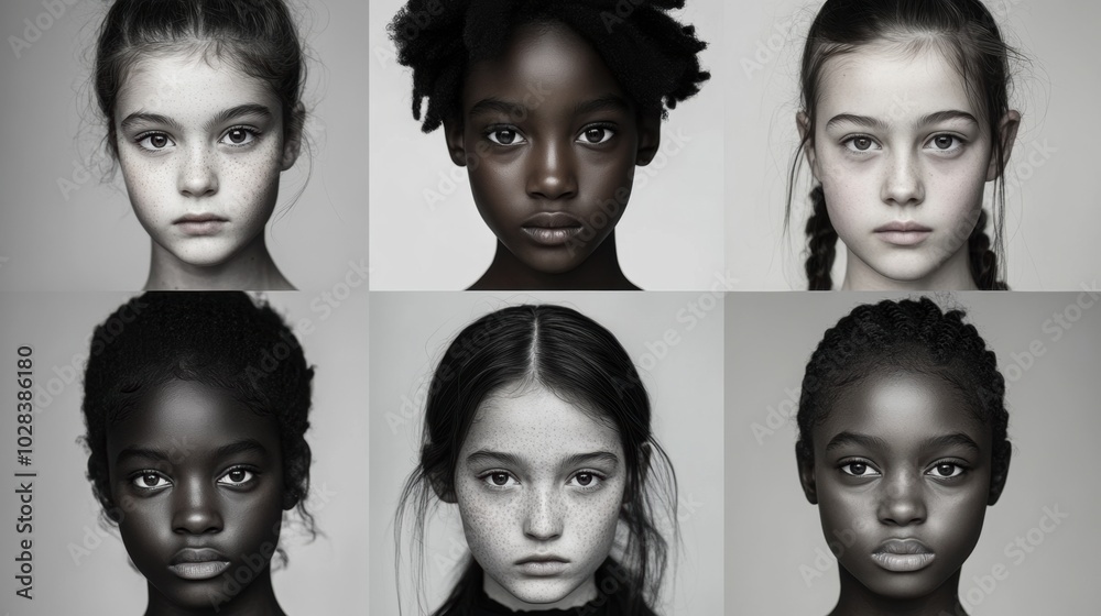Young girls with diverse features and expressions in a grid layout, AI ...
